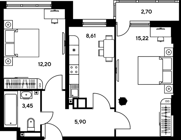 
   Продам 2-комнатную, 47.81 м², Гринсайд, 4.1-4.3

. Фото 1.