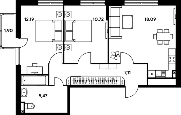 
   Продам 3-комнатную, 56.9 м², Малина Парк, дом 1

. Фото 1.