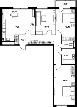 
   Продам 3-комнатную, 81.58 м², Малина Парк, дом 1

. Фото 1.