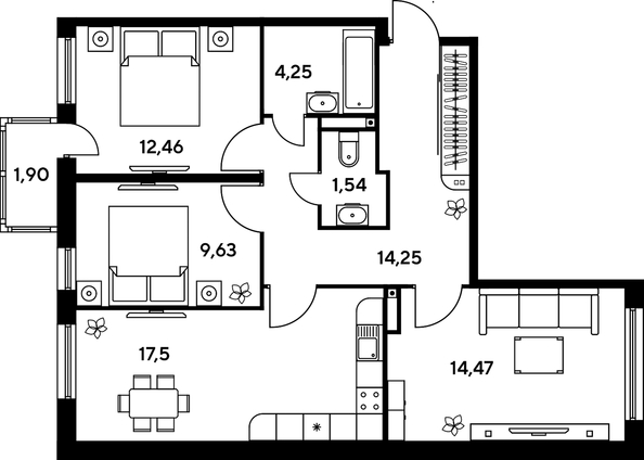 
   Продам 3-комнатную, 74.69 м², Малина Парк, дом 1

. Фото 1.