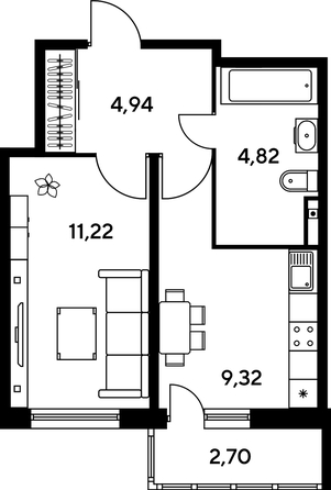 
   Продам 1-комнатную, 33.4 м², Малина Парк, дом 1

. Фото 1.