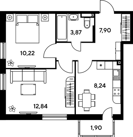 
   Продам 2-комнатную, 46.79 м², Малина Парк, дом 1

. Фото 1.