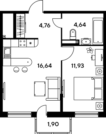 
   Продам 2-комнатную, 38.54 м², Малина Парк, дом 1

. Фото 1.