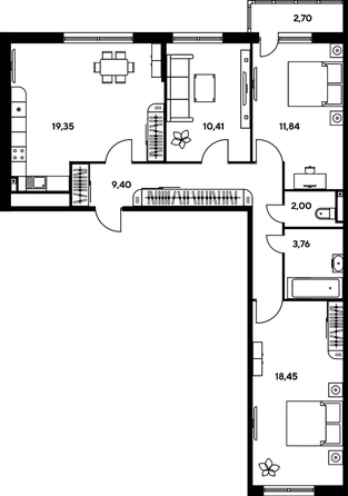 
   Продам 3-комнатную, 80.8 м², Малина Парк, дом 2

. Фото 1.