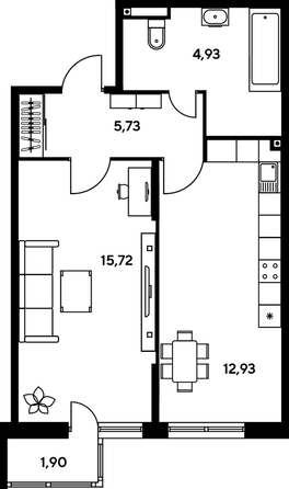 
   Продам 1-комнатную, 42.2 м², Малина Парк, дом 2

. Фото 1.