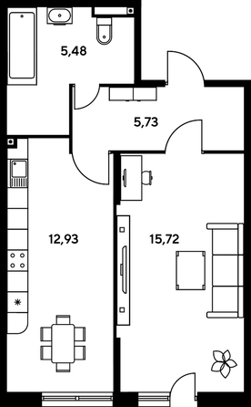 
   Продам 1-комнатную, 42.75 м², Малина Парк, дом 2

. Фото 1.