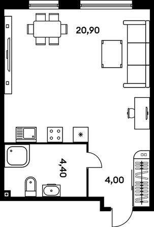 
   Продам 1-комнатную, 29.6 м², Гринсайд, 5.1-5.5

. Фото 1.