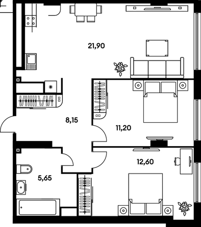 
   Продам 3-комнатную, 59.5 м², Гринсайд, 5.1-5.5

. Фото 1.