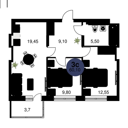 
  Продается 3-комн. квартира, 60.1 м², ЖК Сезоны
. Фото 1.