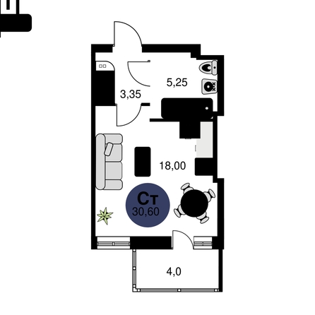 
  Продается студия, 30.6 м², ЖК Сезоны
. Фото 1.
