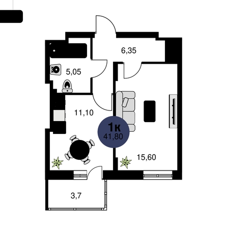 
  Продается 1-комн. квартира, 41.8 м², ЖК Сезоны
. Фото 1.