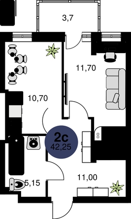 
  Продается 2-комн. квартира, 42.25 м², ЖК Сезоны
. Фото 1.