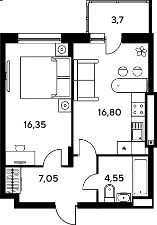 
   Продам 2-комнатную, 48.55 м², Сезоны

. Фото 1.