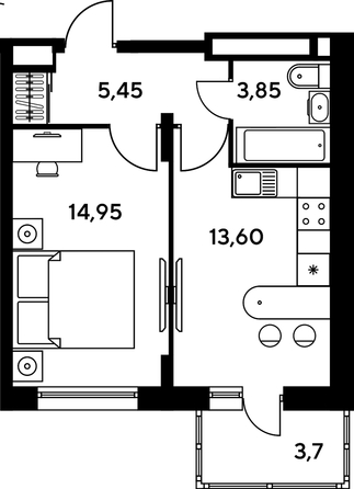 
   Продам 1-комнатную, 41.4 м², Сезоны

. Фото 1.