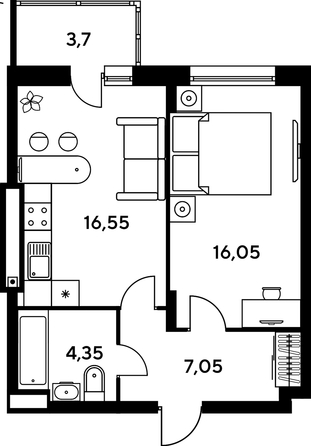 
   Продам 2-комнатную, 48.6 м², Сезоны

. Фото 1.