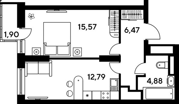 
   Продам 1-комнатную, 41.84 м², Малина Парк, дом 4

. Фото 1.