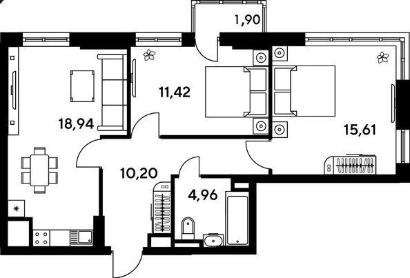 
   Продам 3-комнатную, 64.33 м², Малина Парк, дом 4

. Фото 1.