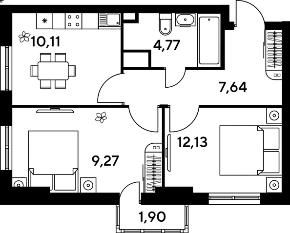 
   Продам 2-комнатную, 47.27 м², Малина Парк, дом 4

. Фото 1.