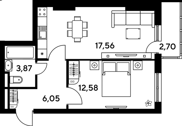 
   Продам 2-комнатную, 42.97 м², Малина Парк, дом 4

. Фото 1.