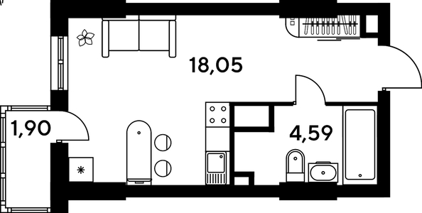 
   Продам студию, 24.56 м², Малина Парк, дом 4

. Фото 1.