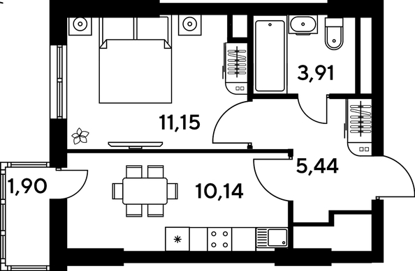 
   Продам 1-комнатную, 33.35 м², Малина Парк, дом 4

. Фото 1.