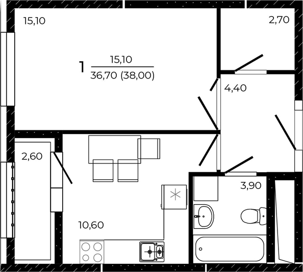 
   Продам 1-комнатную, 38 м², ПРИТЯЖЕНИЕ, литер 3

. Фото 1.