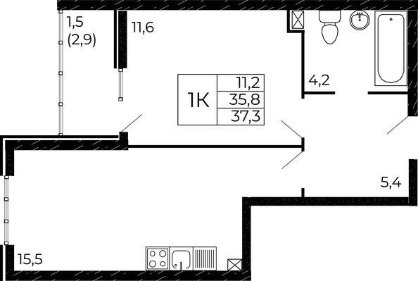 
   Продам 1-комнатную, 37.3 м², Назарько ул, 4

. Фото 1.