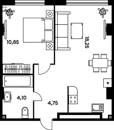 
   Продам 2-комнатную, 37.95 м², Гринсайд, 5.1-5.5

. Фото 1.