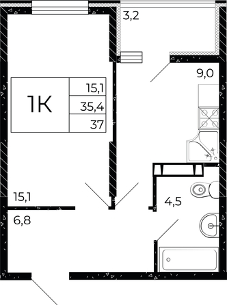 
   Продам 1-комнатную, 37 м², Флора, литера 3.1

. Фото 1.