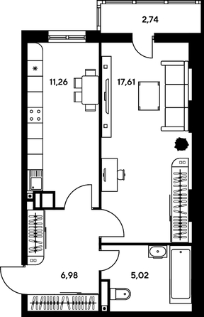 
   Продам 1-комнатную, 44.2 м², Нансена ул, 109/2

. Фото 1.