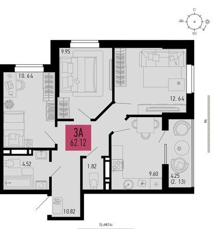 
   Продам 3-комнатную, 62.12 м², СТОЛИЦЫНО, литер 1.1

. Фото 1.