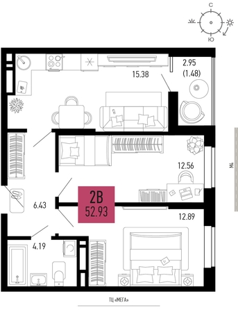 
   Продам 2-комнатную, 52.93 м², СТОЛИЦЫНО, литер 1.1

. Фото 1.