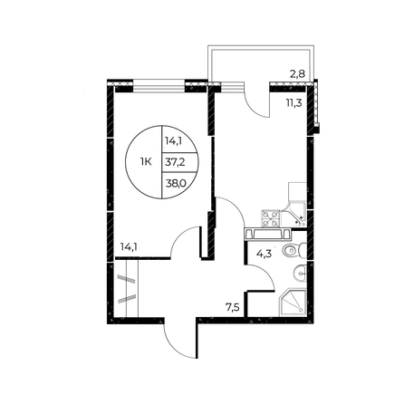 
   Продам 1-комнатную, 38 м², Панорама на Театральном, литера 1

. Фото 1.