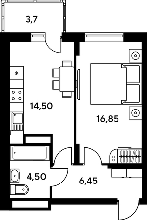 
   Продам 1-комнатную, 46 м², Сезоны

. Фото 1.