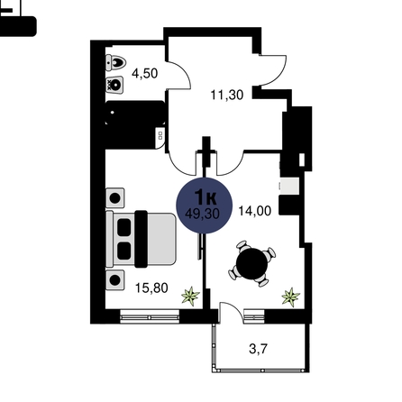 
  Продается 1-комн. квартира, 49.3 м², ЖК Сезоны
. Фото 1.