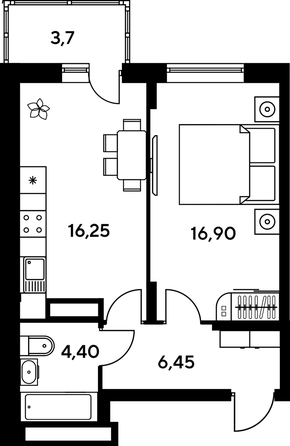 
   Продам 1-комнатную, 47.65 м², Сезоны

. Фото 1.