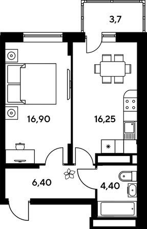 
   Продам 1-комнатную, 47.65 м², Сезоны

. Фото 1.