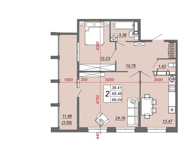 
   Продам 2-комнатную, 61.45 м², Зорге ул, 11Б

. Фото 1.