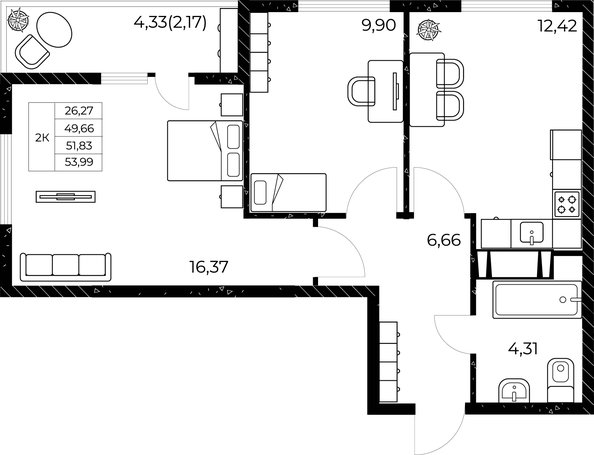 
   Продам 2-комнатную, 53.99 м², Звезда Столицы 2

. Фото 2.