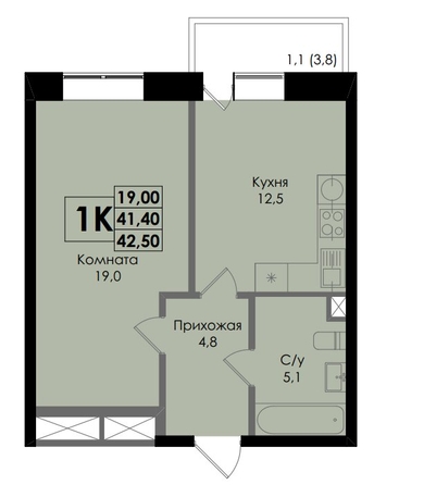 
   Продам 1-комнатную, 42.5 м², Botanika (Ботаника), дом 1

. Фото 1.