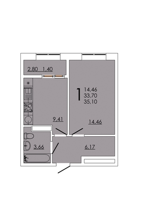 
   Продам 1-комнатную, 35.1 м², Frame (Фрейм), 11А

. Фото 1.