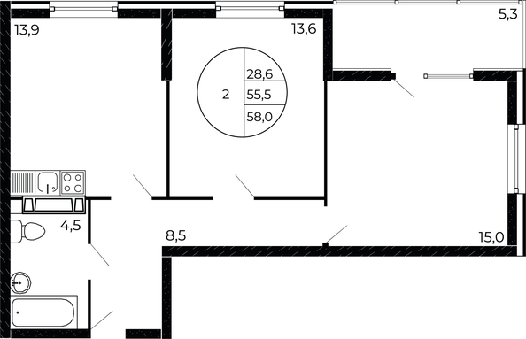 
   Продам 2-комнатную, 58 м², Александра Невского ул, 2 лит 1.3

. Фото 1.