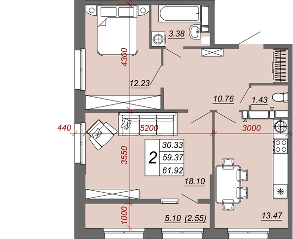 
   Продам 2-комнатную, 61.55 м², Зорге ул, 11Б

. Фото 1.