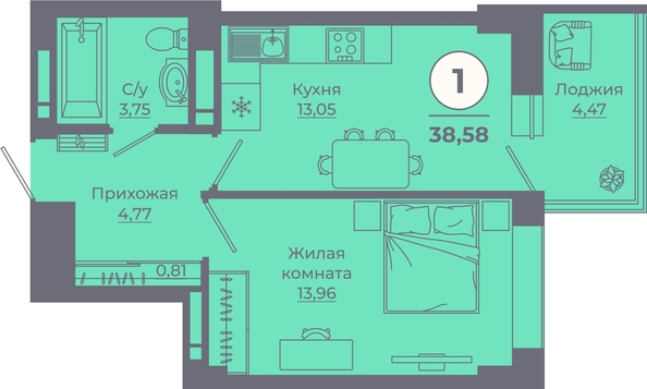 
   Продам 1-комнатную, 38.54 м², Сокольники, литера 7

. Фото 1.