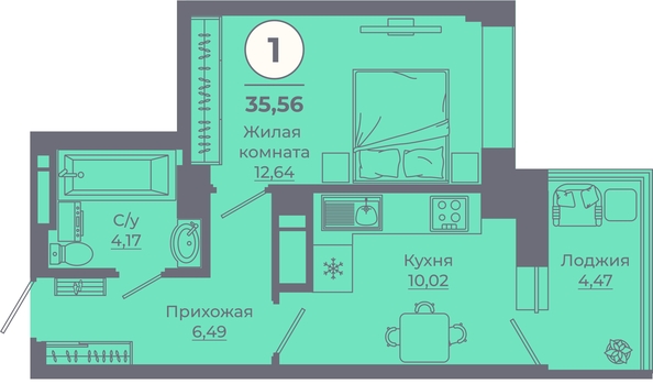 
   Продам 1-комнатную, 35.28 м², Сокольники, литера 7

. Фото 1.