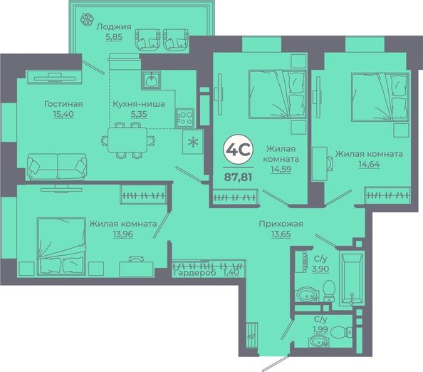 
   Продам 4-комнатную, 87.38 м², Сокольники, литера 7

. Фото 1.