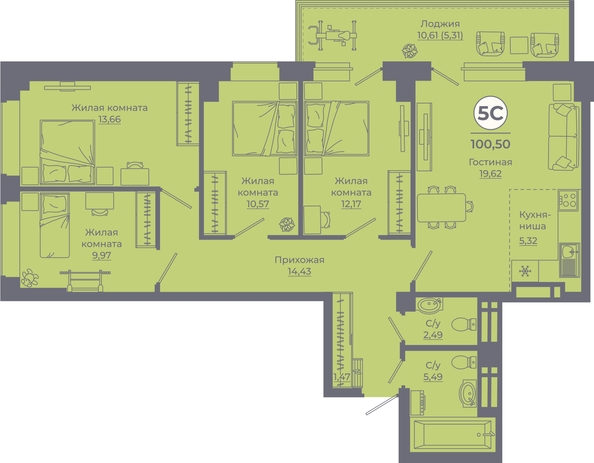 
   Продам 5-комнатную, 100.63 м², Сокольники, литера 10

. Фото 2.