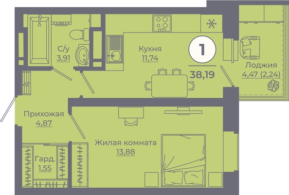 
   Продам 1-комнатную, 38.19 м², Сокольники, литера 10

. Фото 2.