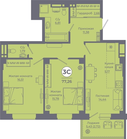 
  Продается 3-комн. квартира, 77.02 м², ЖК Сокольники, литера 10
. Фото 2.