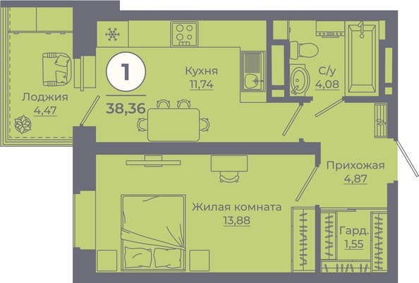 
   Продам 1-комнатную, 38.36 м², Сокольники, литера 9

. Фото 1.